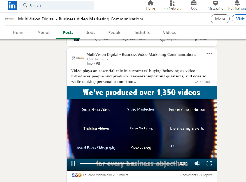 Example of LinkedIn Marketing Native Video